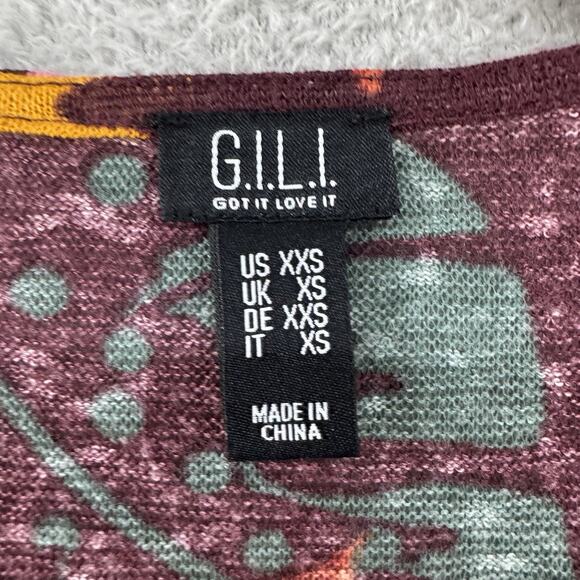 GILI Cardigan Women XXS Burgundy Floral Long Open Front Long Sleeve Boho Art - Picture 2 of 13